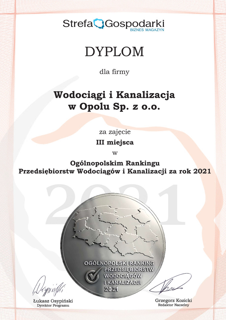 Dyplom Opolskich Wodociągów 